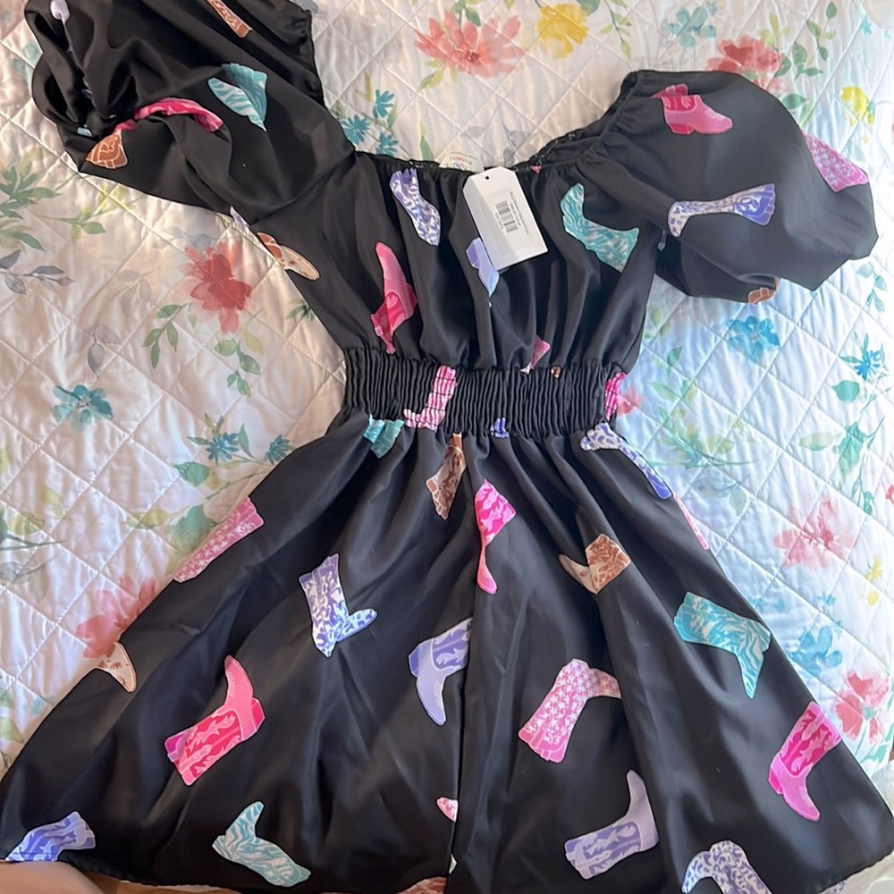 Puff sleeve cowgirl boots dress